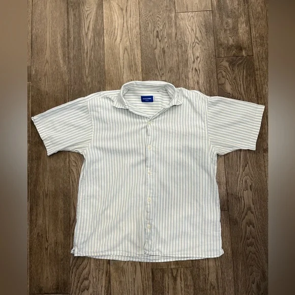 Jack&Jones Men's Button Up Striped Short Sleeve Shirt - Blue - Picture 1 of 9